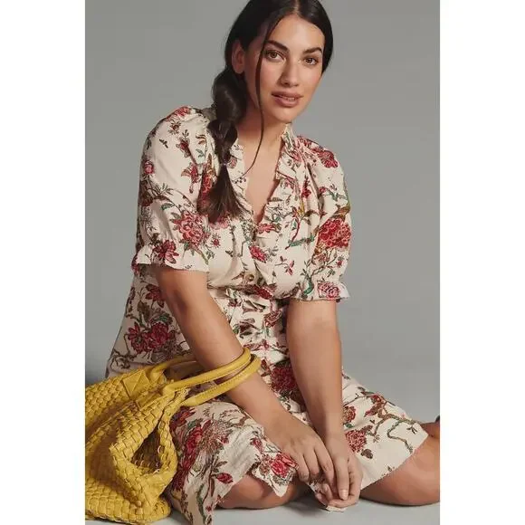 Pilcro Ruffle Collar Button down Dress Floral Plus Size 22W Linen - Picture 2 of 16